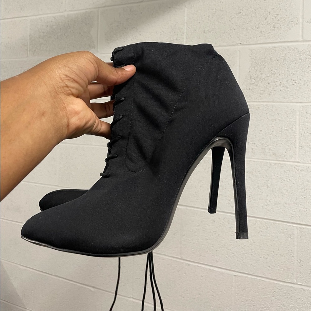 EGO Black Lace Up Heeled Boots